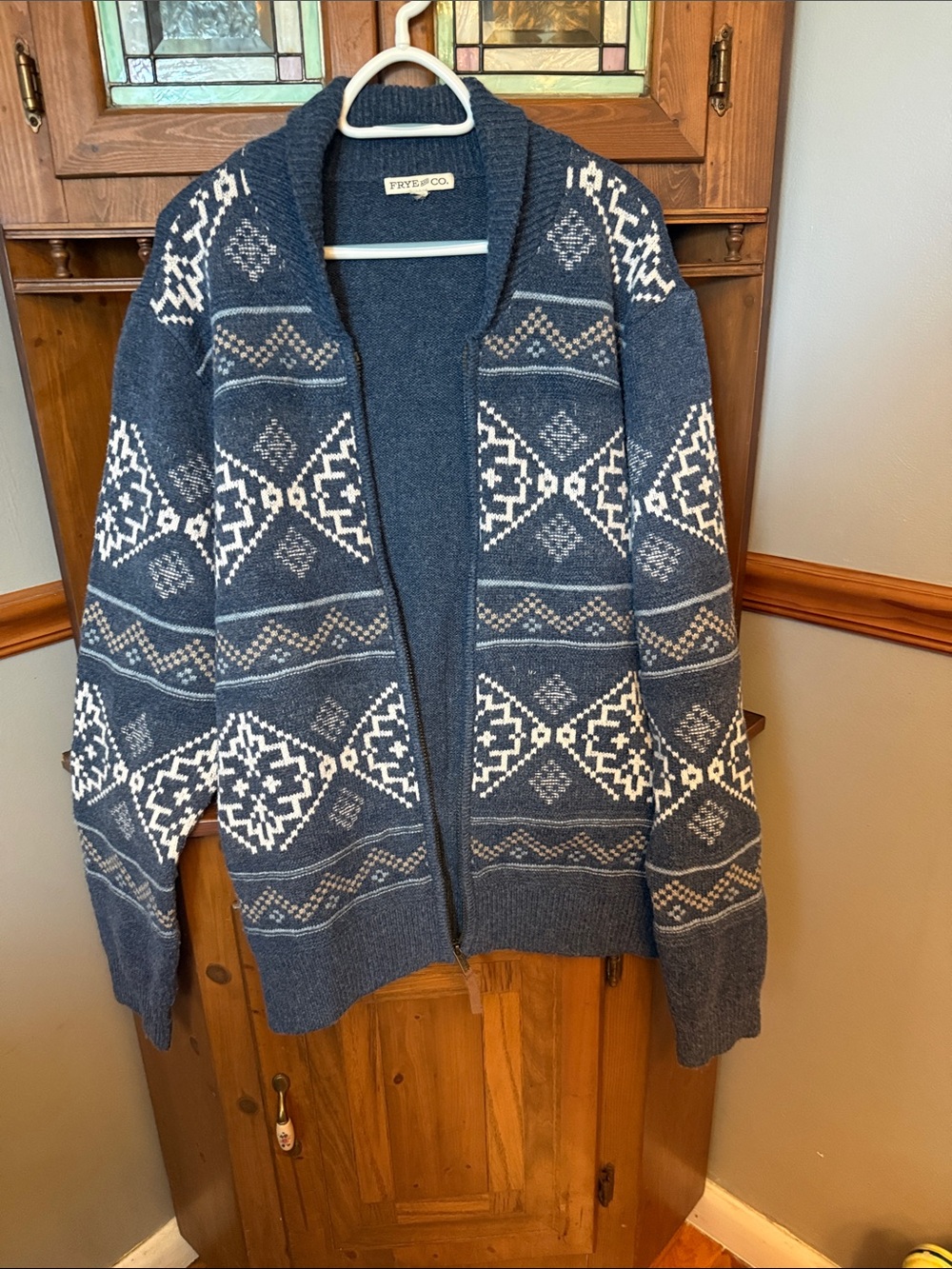 Frye & Co. Unisex Blue Southwestern Geometric Full-Zip Cardigan Sweater Size XL